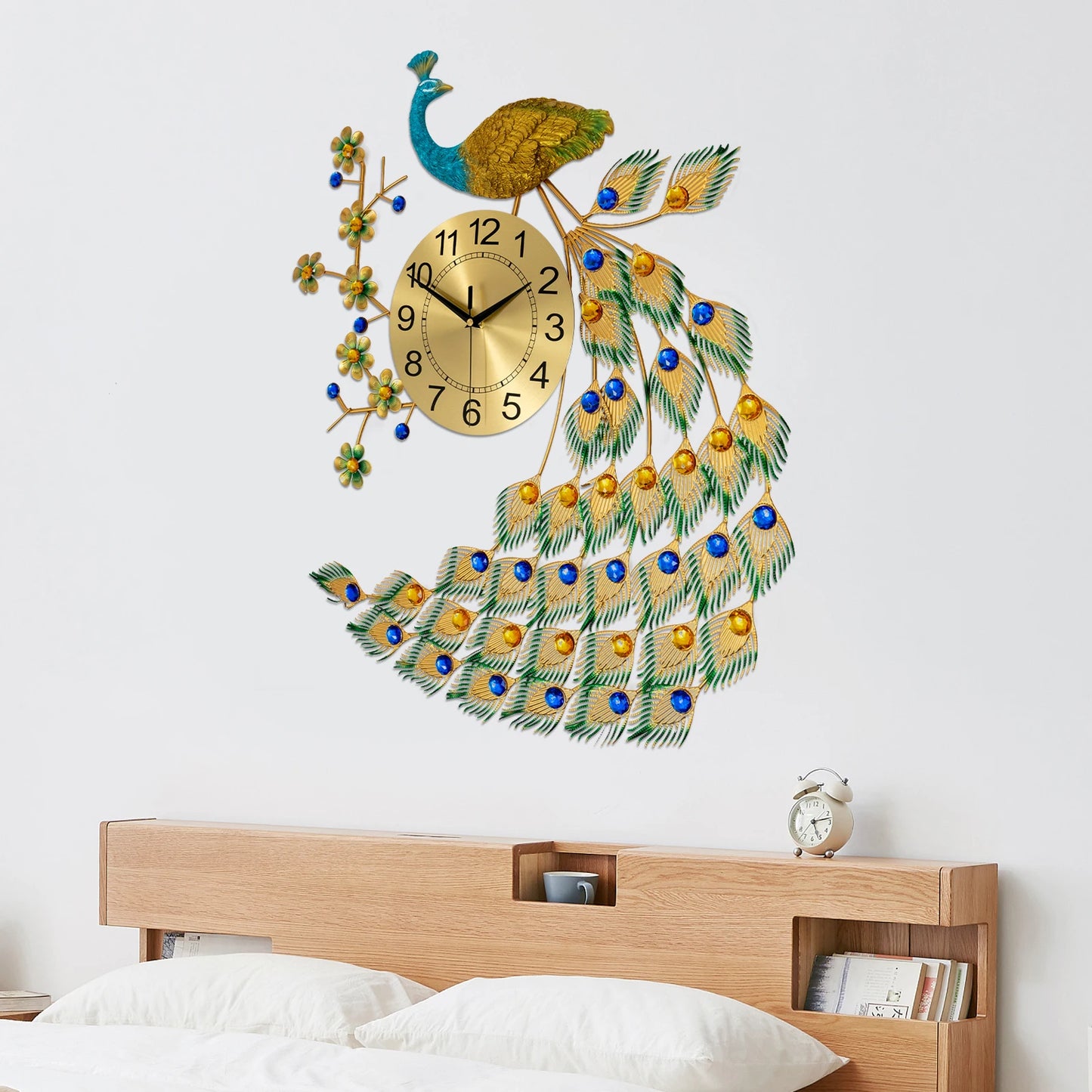 Iron Peacock Quartz Wall Clock for Living Room Decor