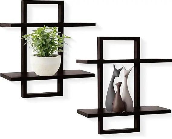 Square Floating Shelves,Wall Plants Holder,Bathroom Wall Decor,Framed Decorative Shelf Black,Modern Chic Set of 2 for Living Ro