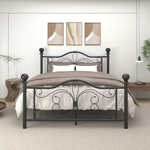 Metal Platform Bed Frame With Headboard And Footboard Butterfly Pattern