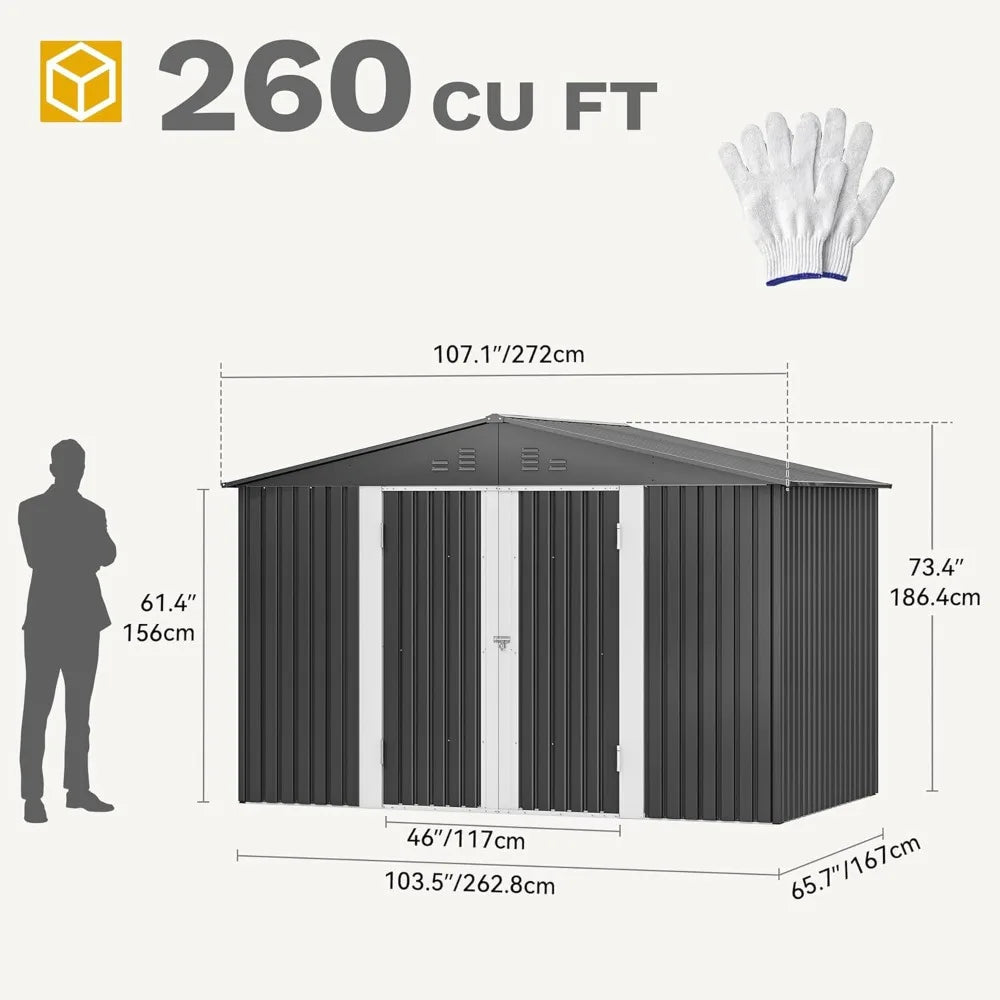 Outdoor Metal Storage Shed Lockable Tool Locker Weatherproof With Ventilation For Equipment And Mowers
