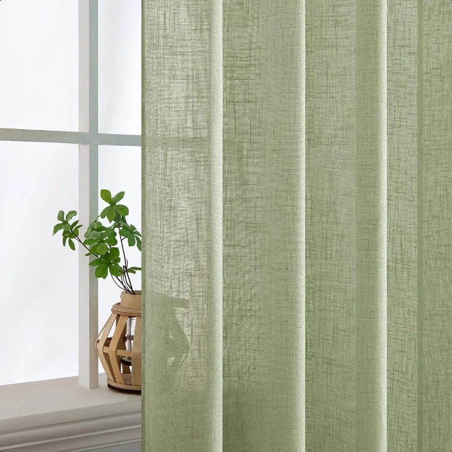 Function Linen Curtains Soft Textured Window Drapes for Living Room