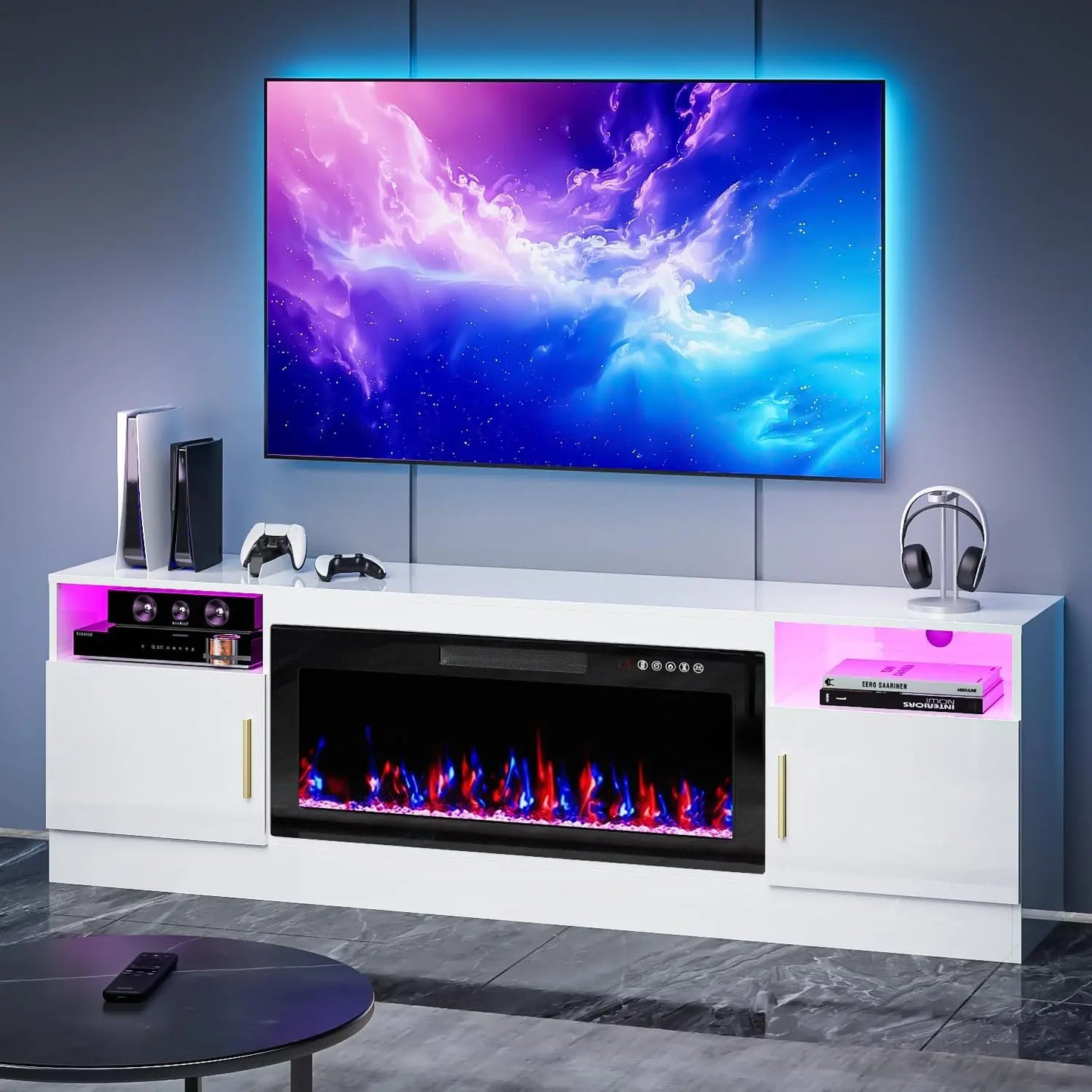 ZHUXIANG TV Stand With Fireplace Electric Entertainment Console