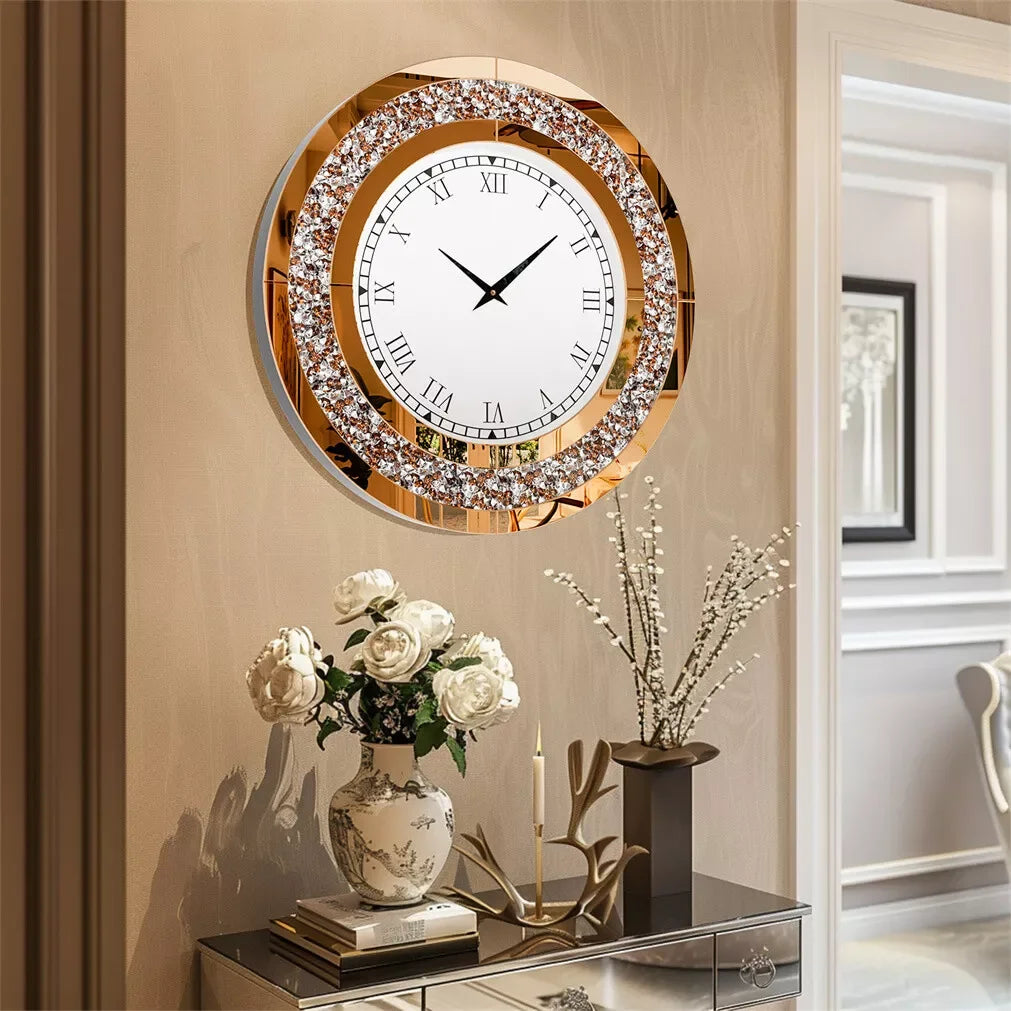 LUVODI Luxurious 3D DiamondCrystal Wall Clock With RomanNumerals ElegancePro Display