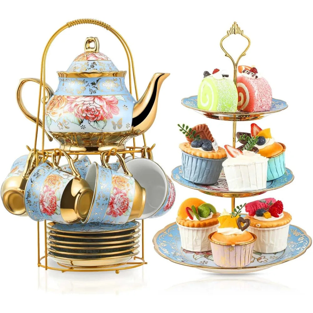 Zhejiang Porcelain Tea Set With 3-Tier Cake Stand