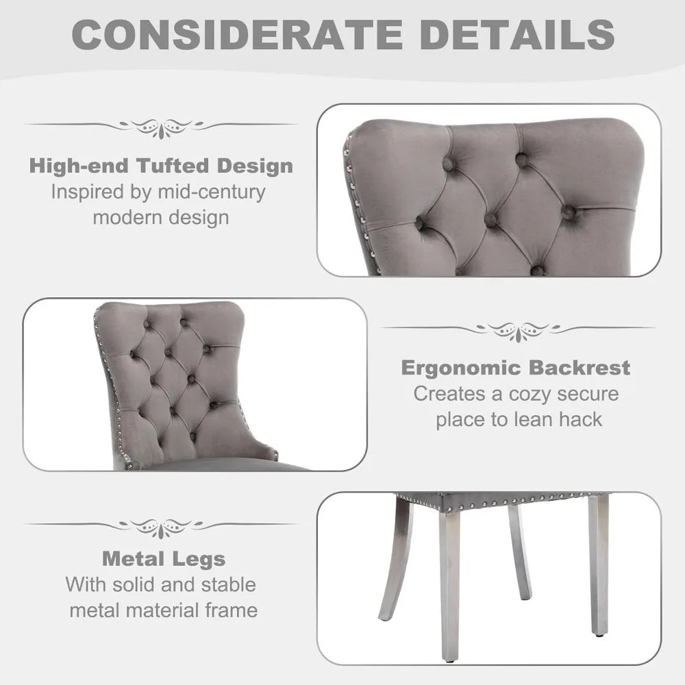 ZHUOTING Contemporary TemperedGlass DiningExperience Set For Four With Velvet Chairs