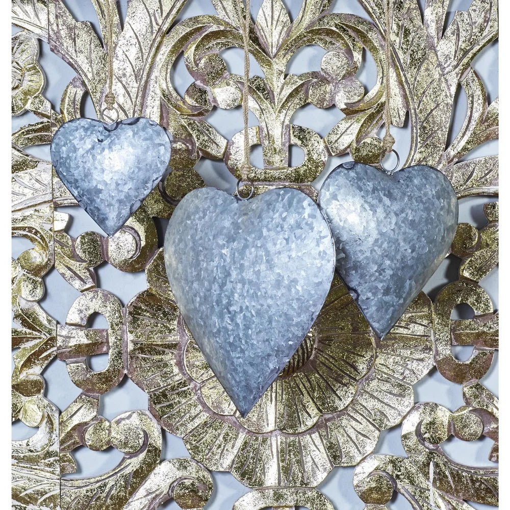 DUTRIEUX Tibetan Inspired Silver Heart Bell Set Three Piece Decor