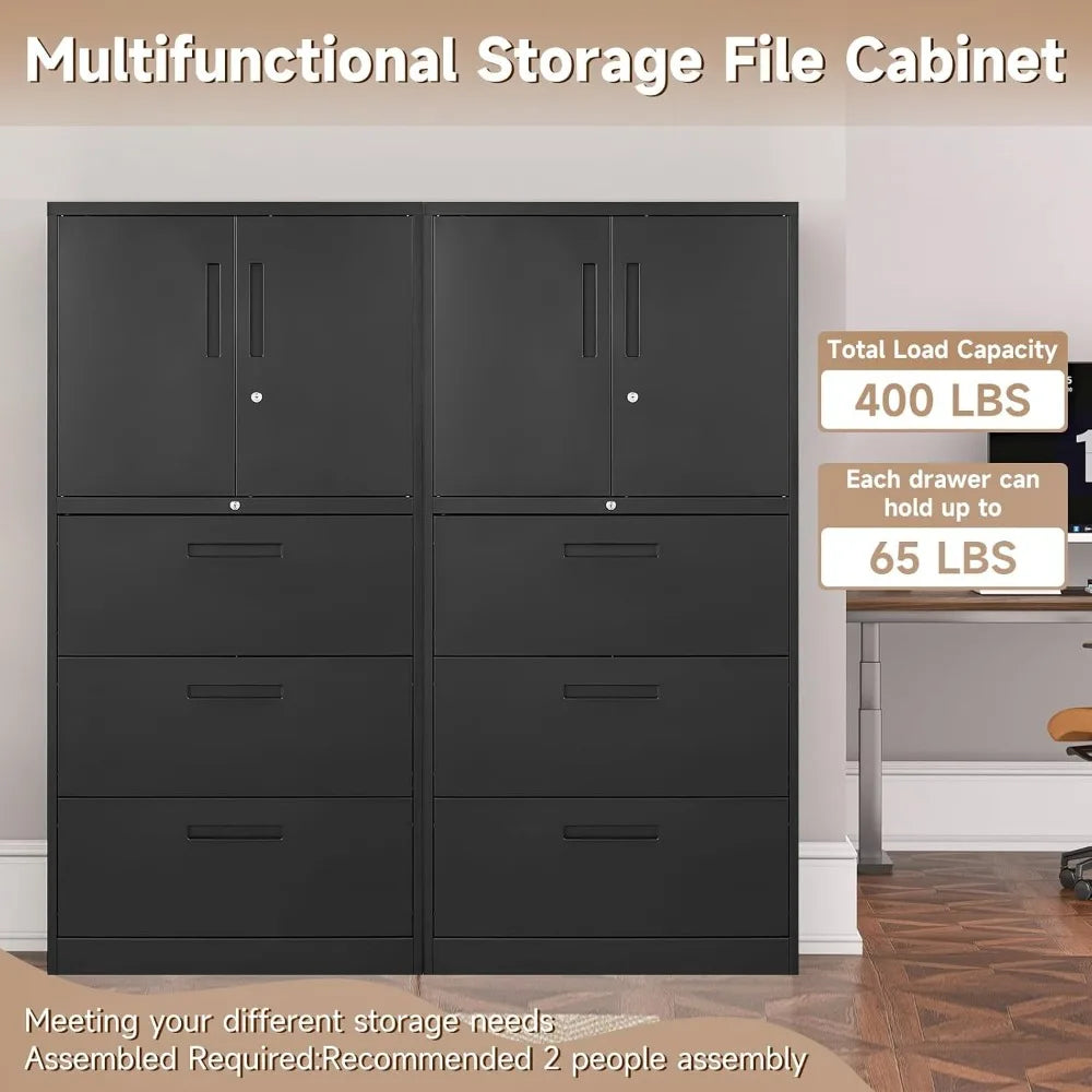 CommercialGrade Metal Lateral File Cabinet With 3 Drawers Lockable OfficeStorage