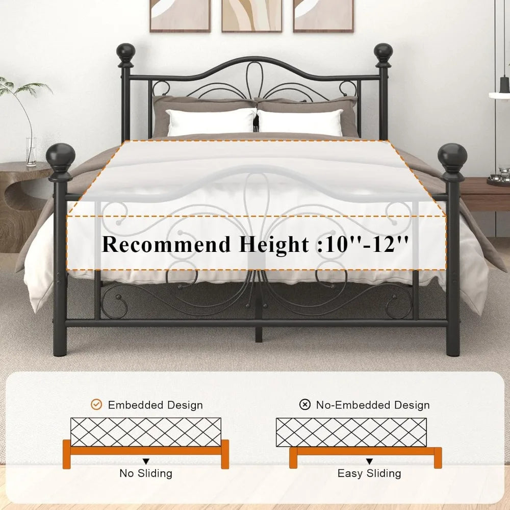 Metal Platform Bed Frame With Headboard And Footboard Butterfly Pattern