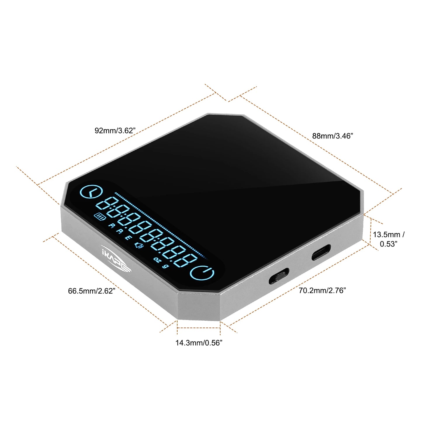 IKAPE AluminiumAlloy Ultramodern Palm Coffee Scale Digital Timer With Programmable