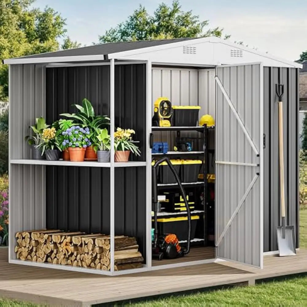 Outdoor Metal Storage Shed Lockable Tool Locker Weatherproof With Ventilation For Equipment And Mowers
