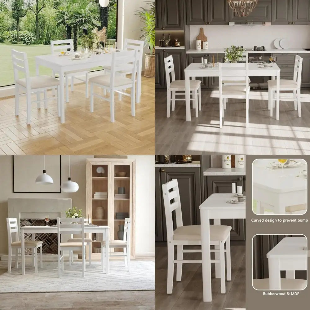 DAFIFY Contemporary Solid Wood Dining Table Collection Featuring Cushioned Chairs