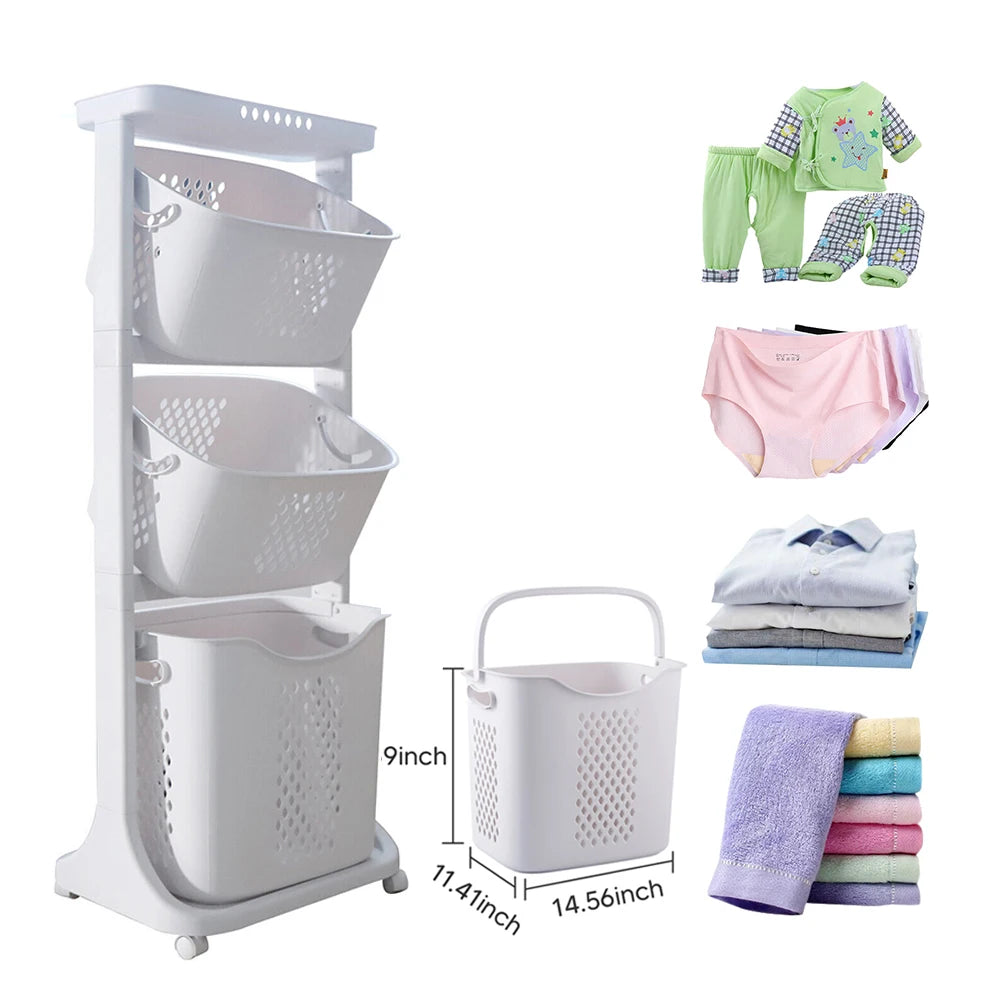 GuangdongHign 3 Tier Rolling Laundry Hamper Cart With Removable Baskets