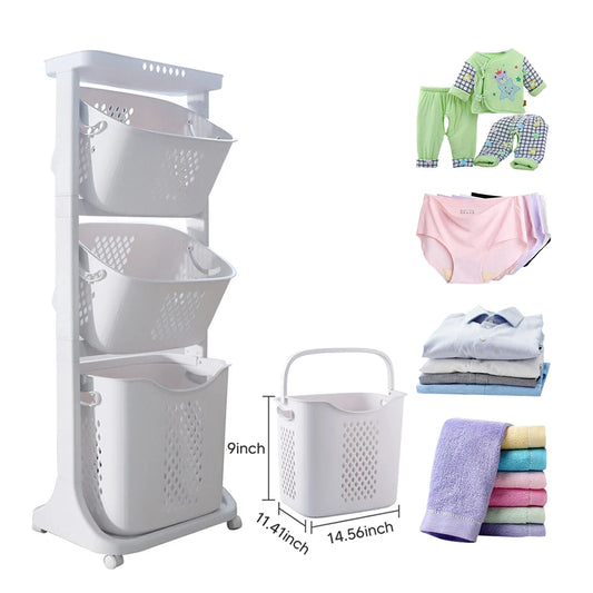 GuangdongHign 3 Tier Rolling Laundry Hamper Cart With Removable Baskets