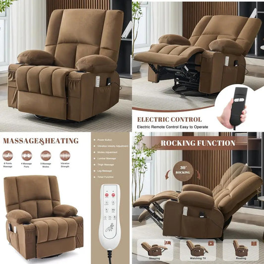 Oversized Power Recliner Chair With Heat Massage And 270 Swivel
