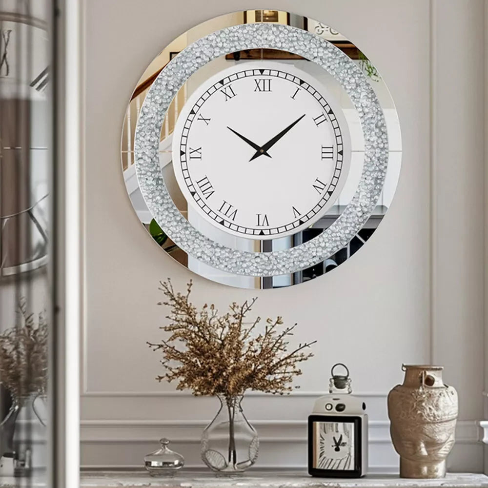 LUVODI Luxurious 3D DiamondCrystal Wall Clock With RomanNumerals ElegancePro Display