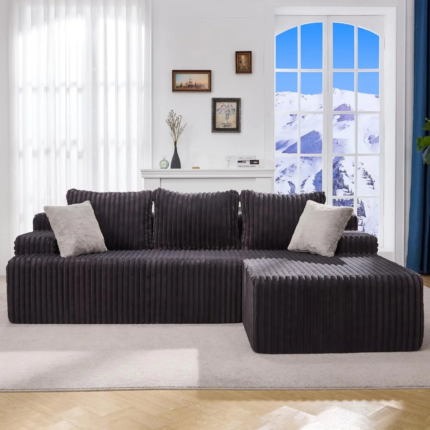 HUANZHUANG Luxury Style Memory Foam 3 Seat L Shaped Sofa