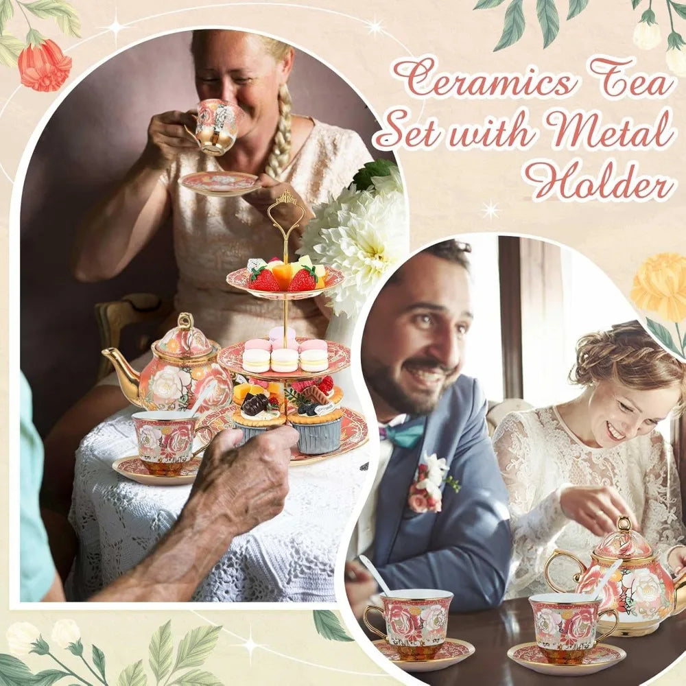 Zhejiang Porcelain Tea Set With 3-Tier Cake Stand