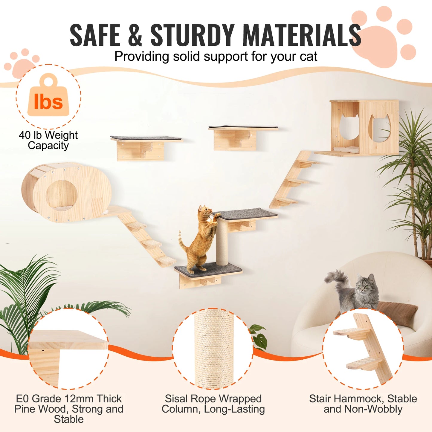 SucceBuy Wall Mounted Cat Shelves and Perches for Cats