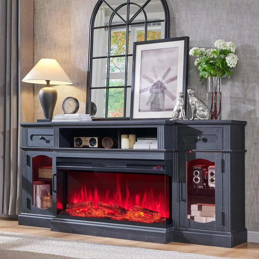 LZJV Farmhouse Electric Fireplace TV Stand Entertainment Center