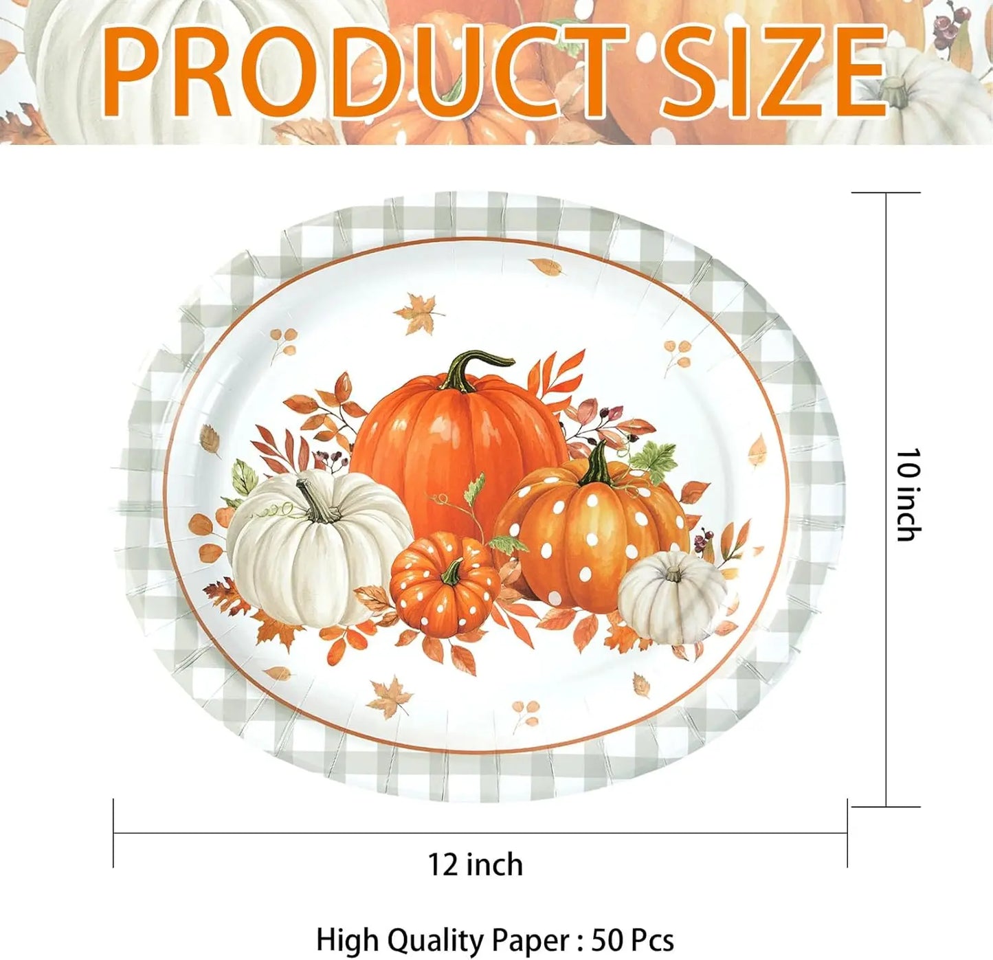 Autumn Disposable Oval Paper Plates Set 50 Count For Festive Fall Gatherings And Parties
