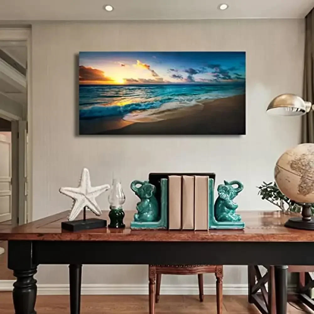 XMSJ Ocean Sunset Canvas Wall Art Seascape Beach Decor Print