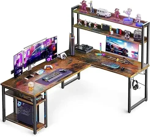 ANGDUO L Shaped Gaming Desk With Hutch And Storage