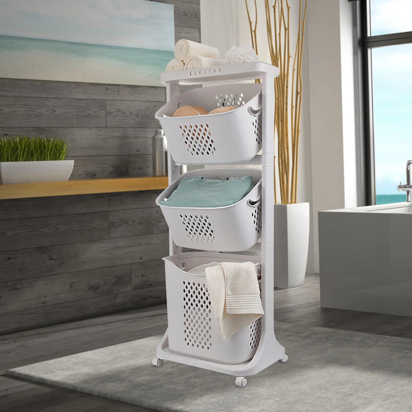 GuangdongHign 3 Tier Rolling Laundry Hamper Cart With Removable Baskets