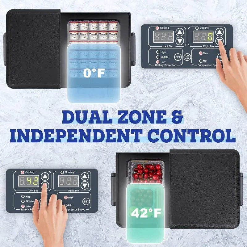 PT45 Electric Cooler Car Refrigerator Dual Zone Portable 12V Vehicle Fridge For Outdoor Travel