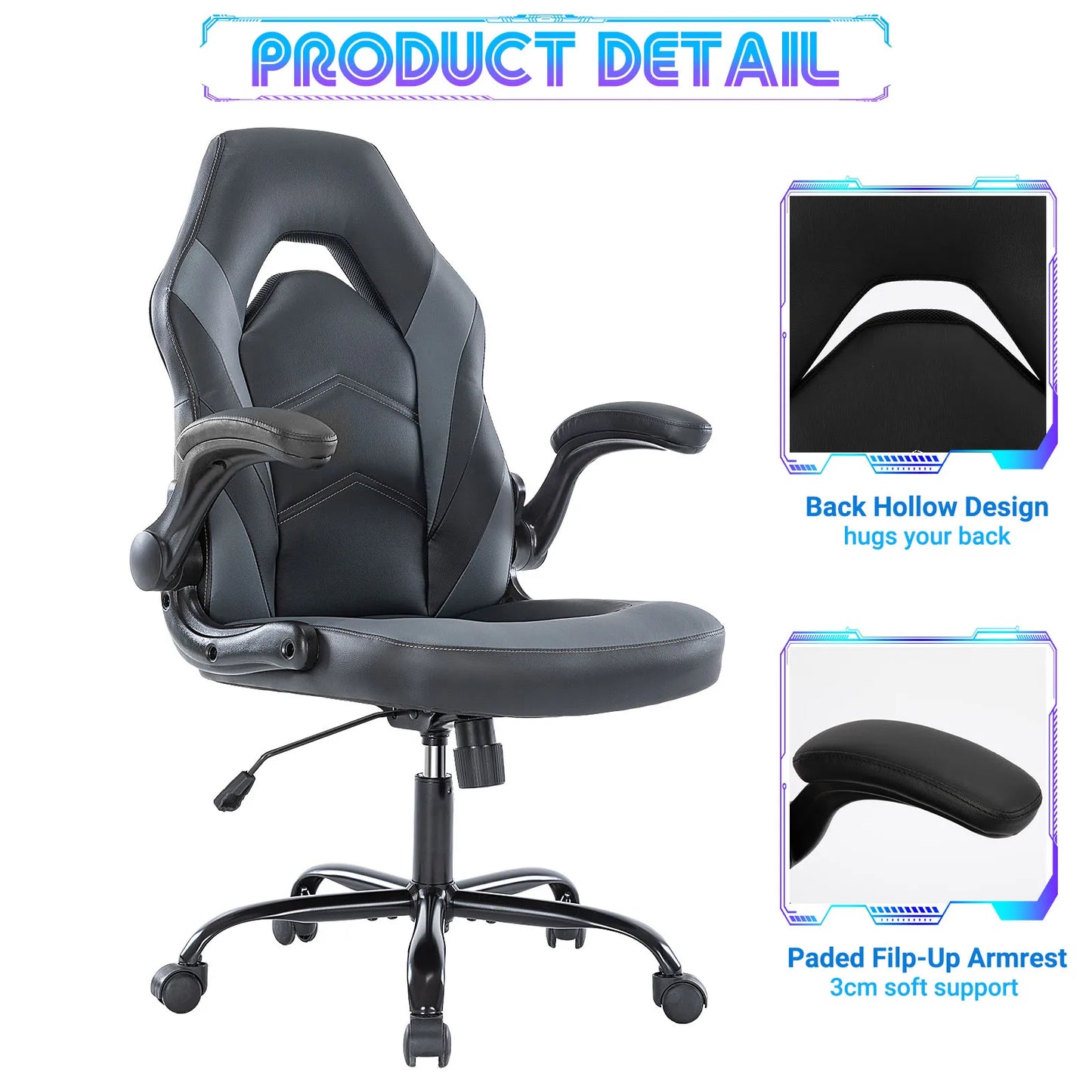 JHK Ergonomic Office Chair With Adjustable PU Leather Armrests