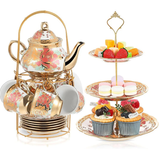 Zhejiang Porcelain Tea Set With 3-Tier Cake Stand