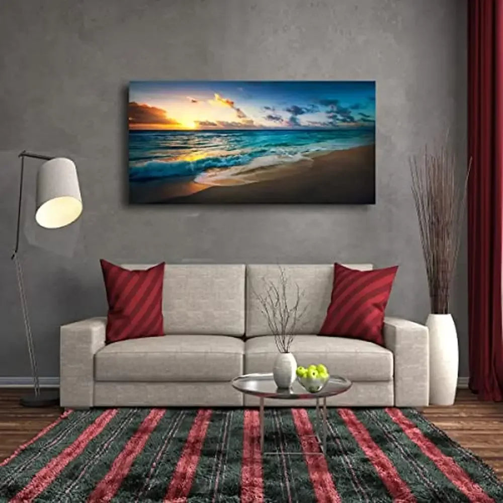 XMSJ Ocean Sunset Canvas Wall Art Seascape Beach Decor Print