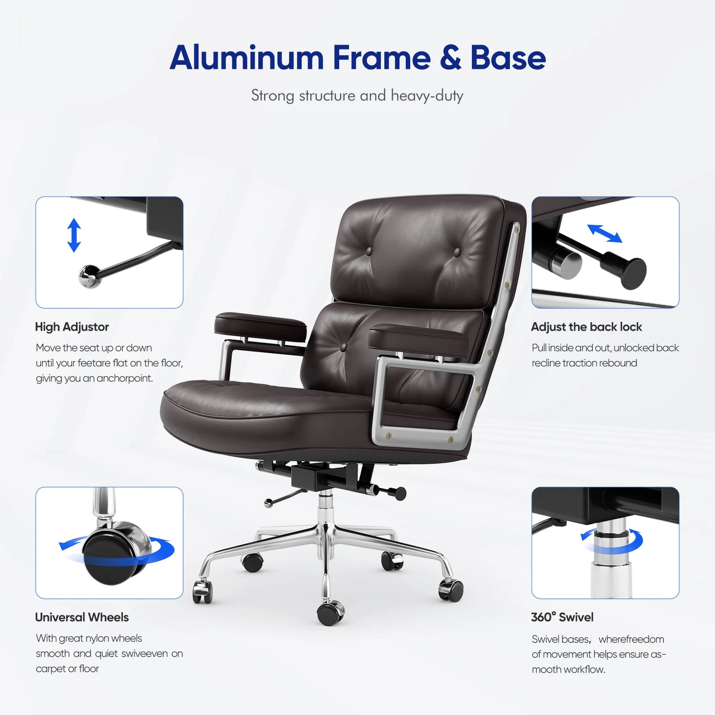 Furgle Ergonomic Genuine Leather Office Chair With Swivel Backrest