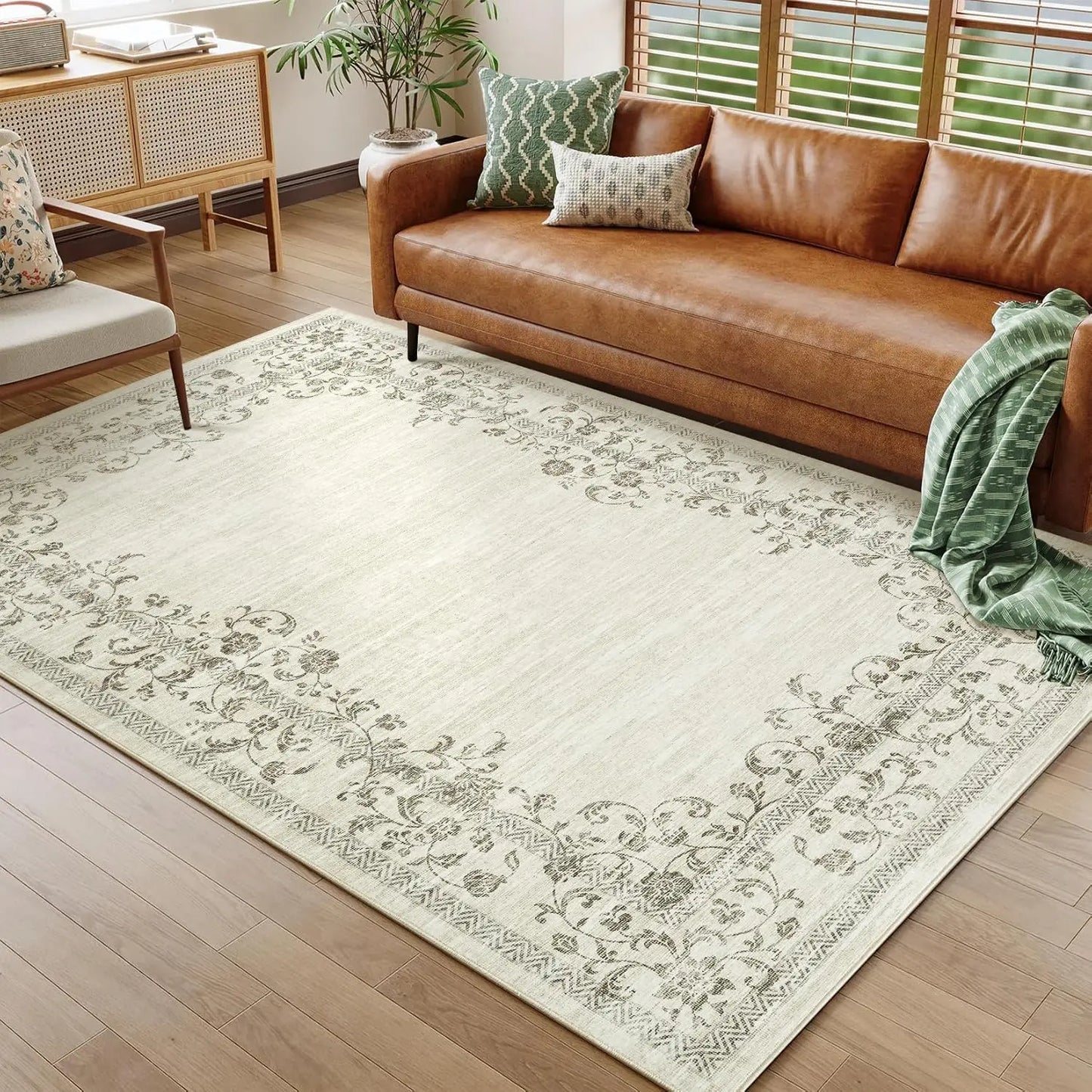 HiMISS Floral Border Washable Area Rug For Living Room
