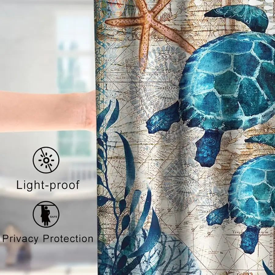 Nautical Sea Turtles Fabric Shower Curtain Set With Grommets