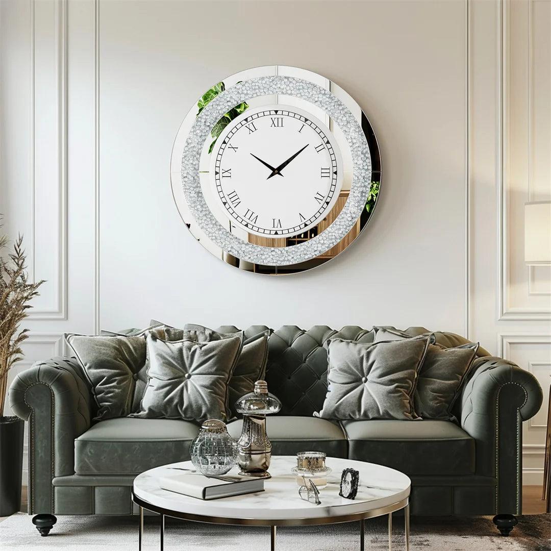 LUVODI Luxurious 3D DiamondCrystal Wall Clock With RomanNumerals ElegancePro Display