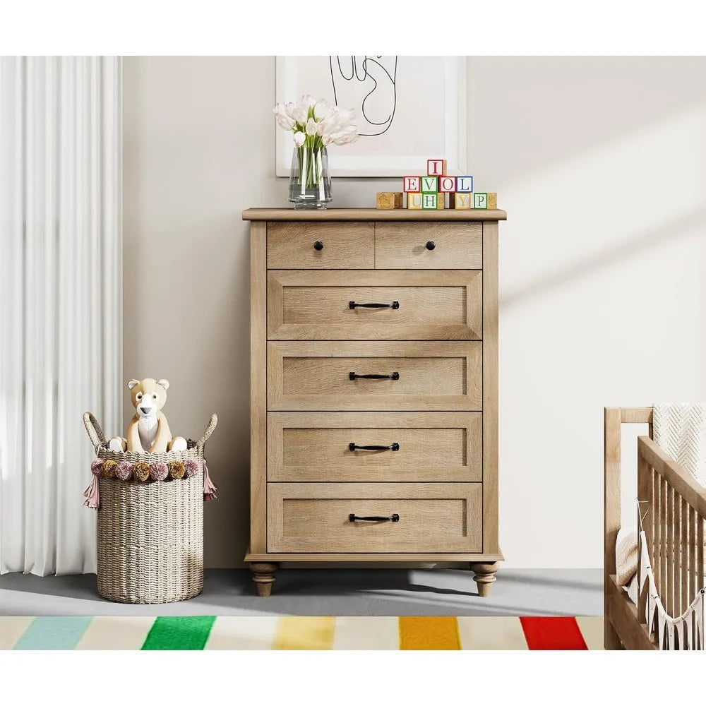 Oak Dresser With 5 Drawers For Bedroom Modern Wood Storage
