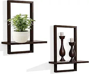 Square Floating Shelves,Wall Plants Holder,Bathroom Wall Decor,Framed Decorative Shelf Black,Modern Chic Set of 2 for Living Ro