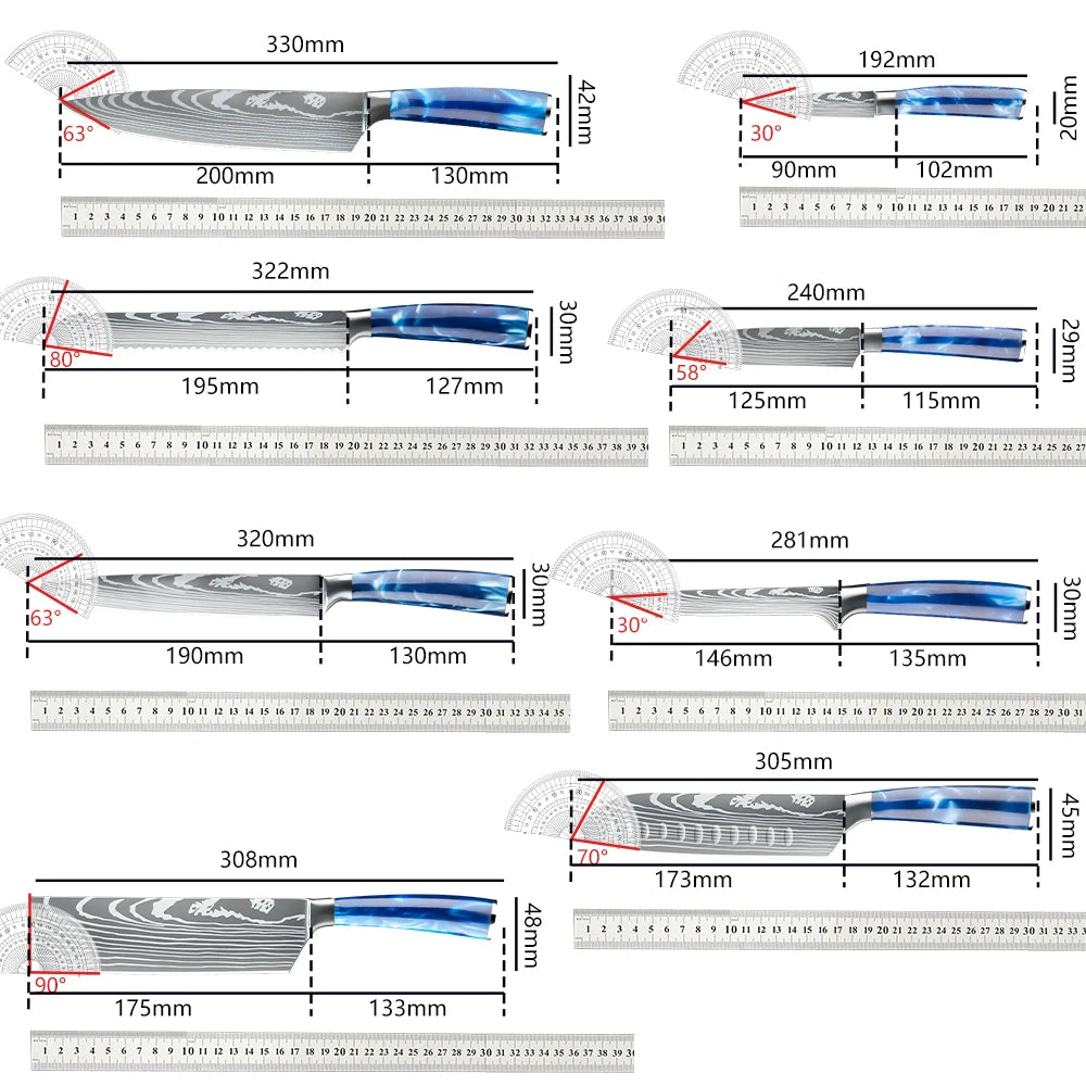MDHAND EightPieceChefKnifeSet StainlessSteelKnives SantokuBoning CleaverMeatFruitBread KnifeWithCover DurableEdge