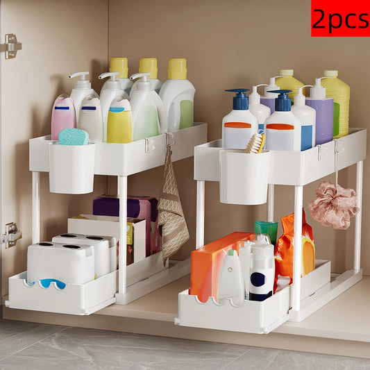 Two-Tier Sliding Cabinet Organizer Pull-Out Under Sink Rack Kitchen