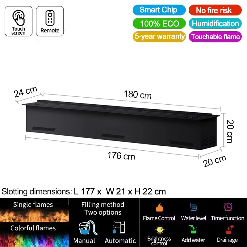 AFLYEVER Smart Water Vapor Fireplace 3D Flame Effect EnvironmentallyFriendly Humidifier