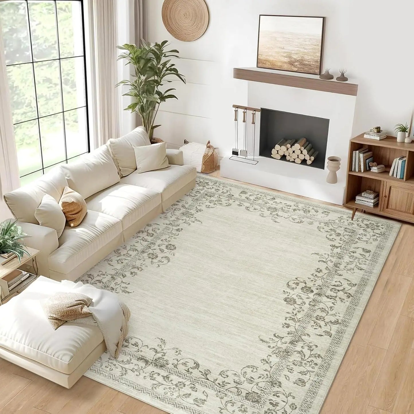HiMISS Floral Border Washable Area Rug For Living Room
