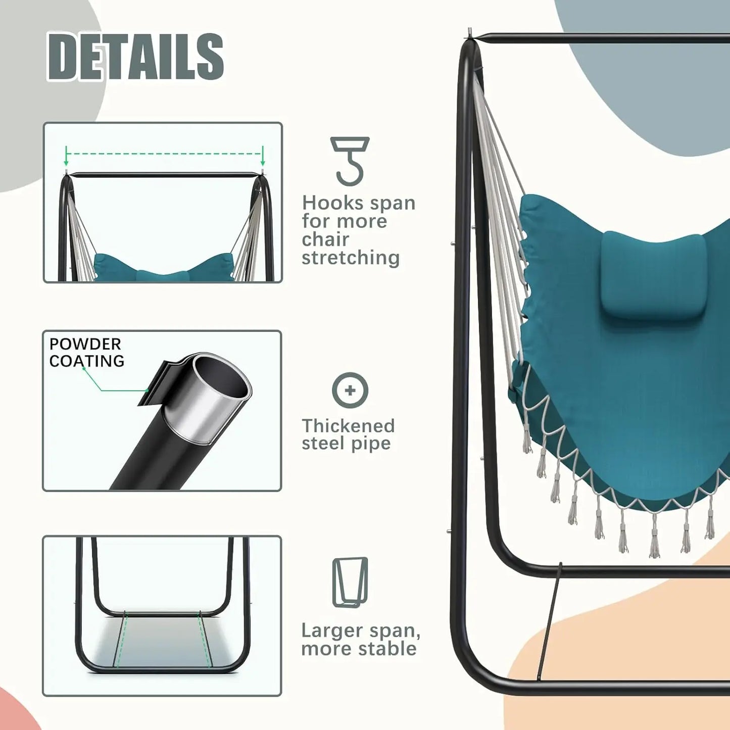 XMSJ Hammock Chair With Stand Heavy Duty Rustproof Hanging Chair