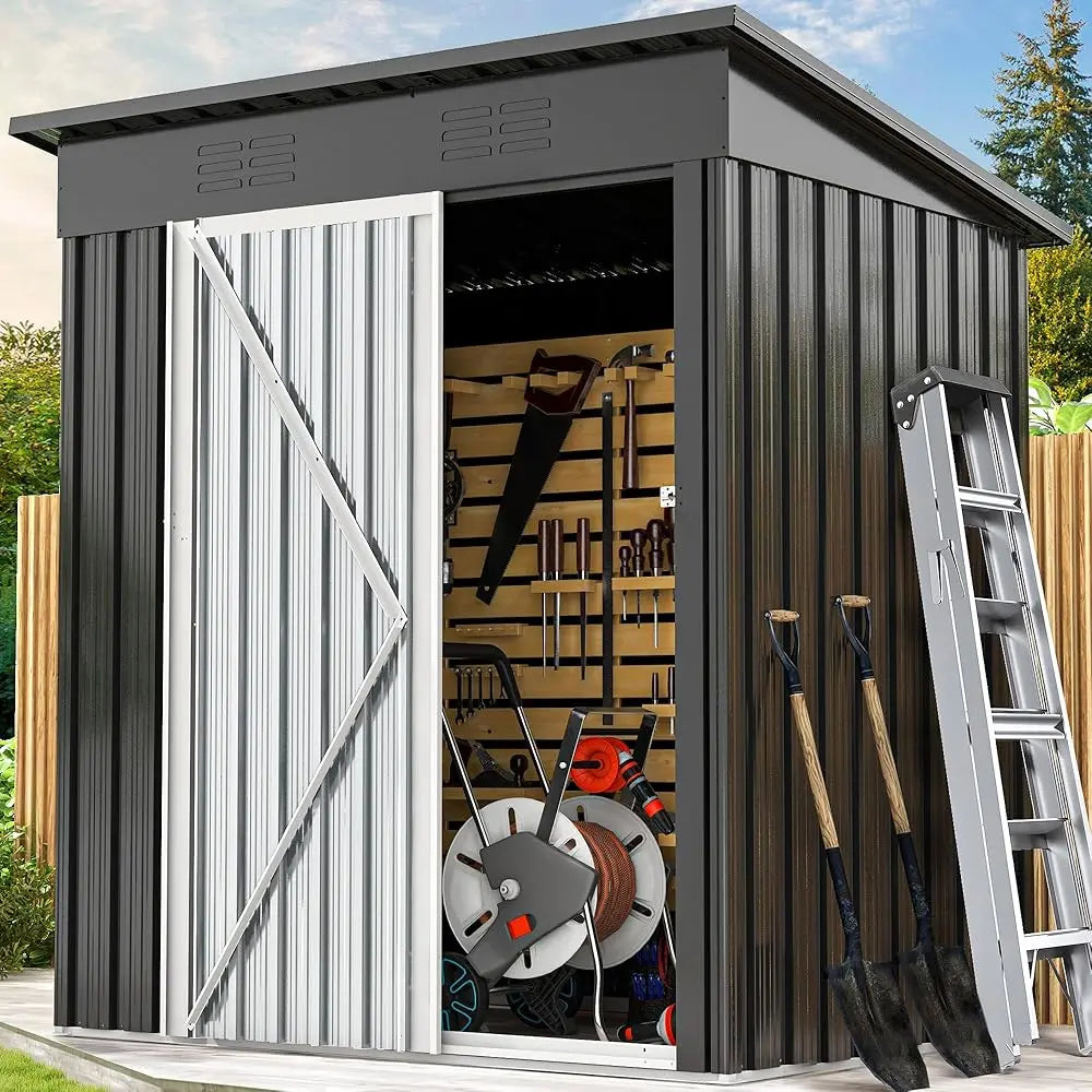 Outdoor Metal Storage Shed Lockable Tool Locker Weatherproof With Ventilation For Equipment And Mowers