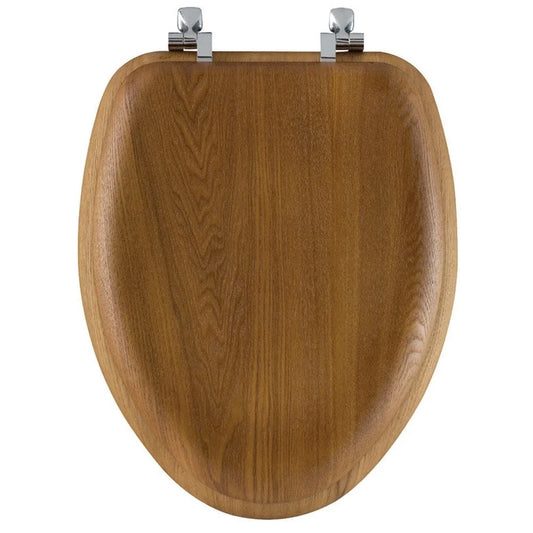 XMSJ Premium OakVeneer ToiletSeatWithChrome Hinges DurableLongLasting Finish UniversalFit