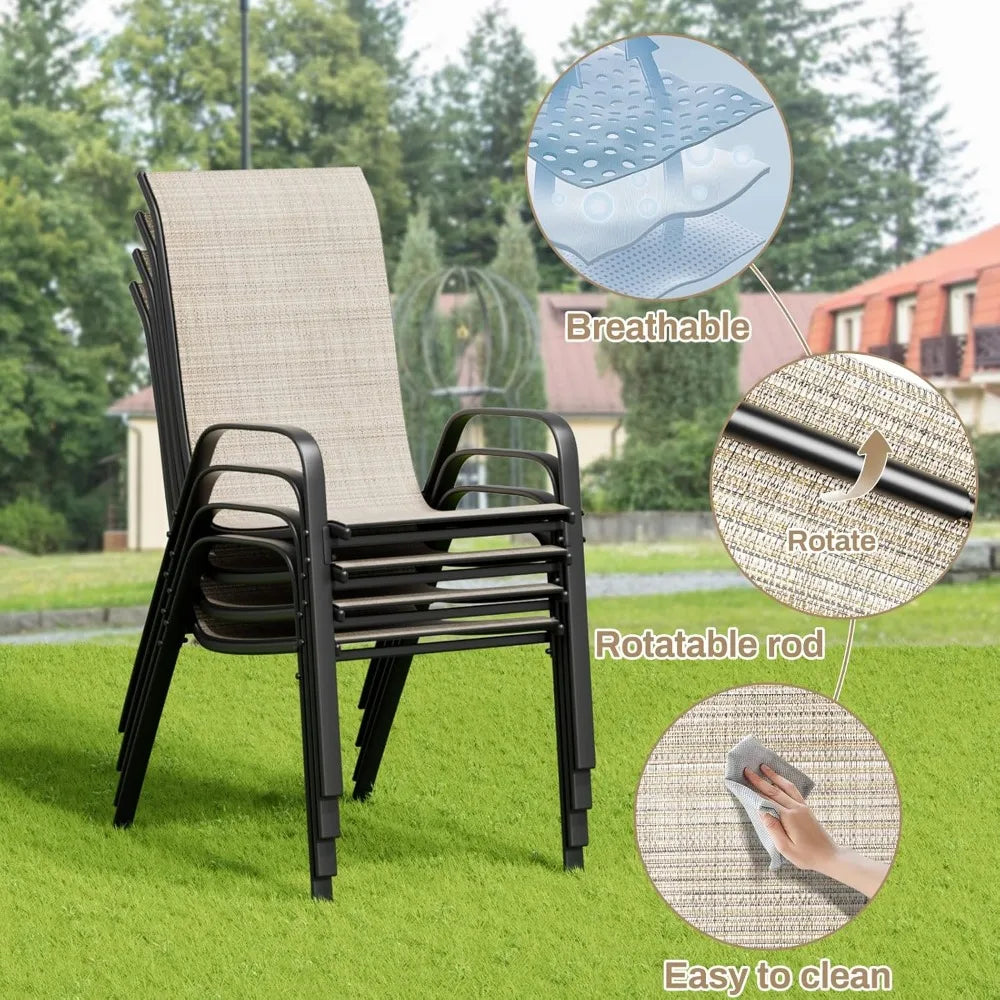 ZHUOTING Patio Dining Set 5 Pieces All Weather Outdoor Furniture With Stackable Textilene Chairs