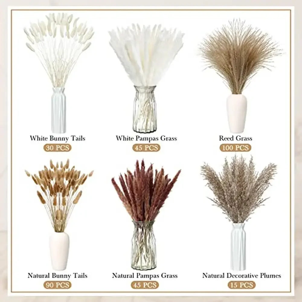 XMSJ Bulk Dried Pampas Grass Decor Set 325 Pieces In 6 Styles For Elegant Home Decor
