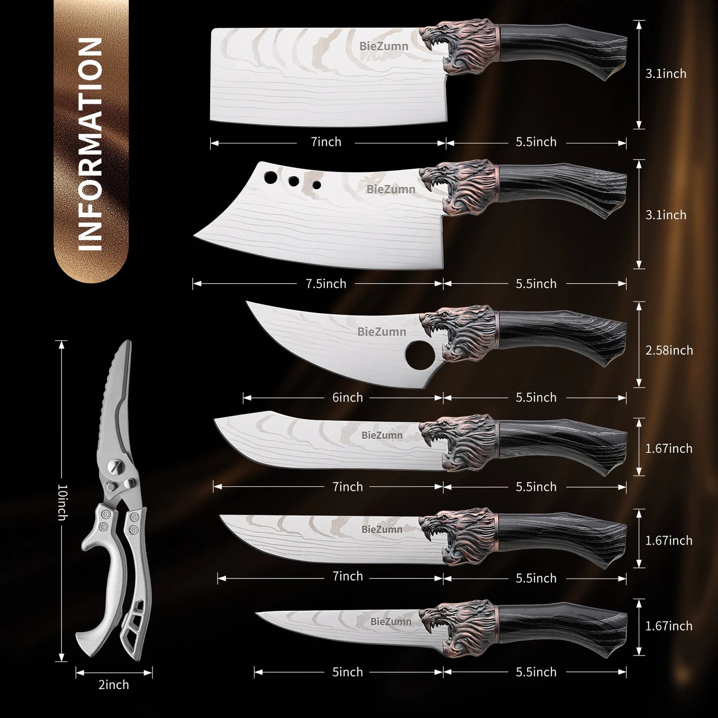 From The Vendor Field UltraProfessional PremiumGrade StainlessSteel ChefKnifeBoning Set