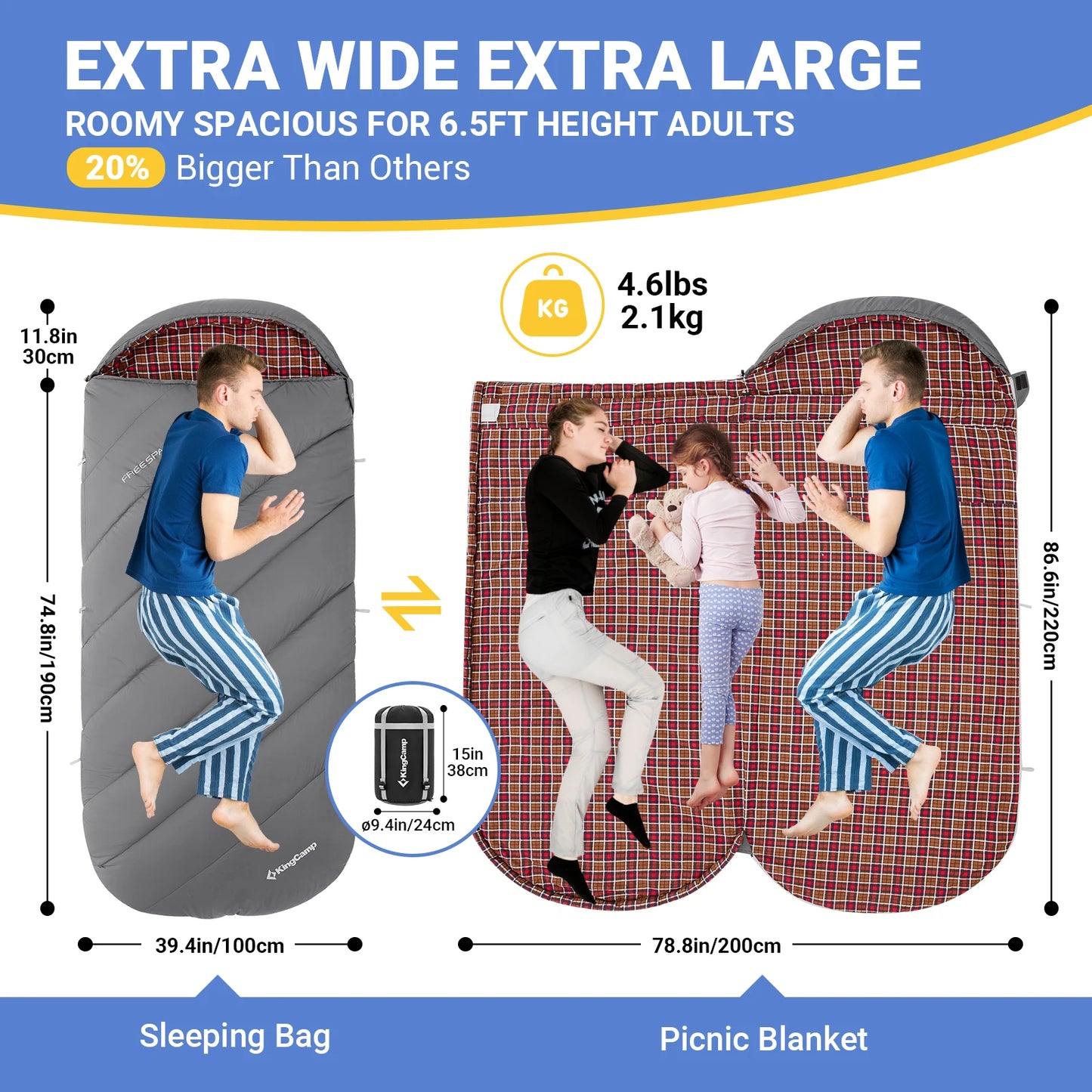 KingCamp Sleeping Bag for Adults Cold Weather Outdoor Waterproof