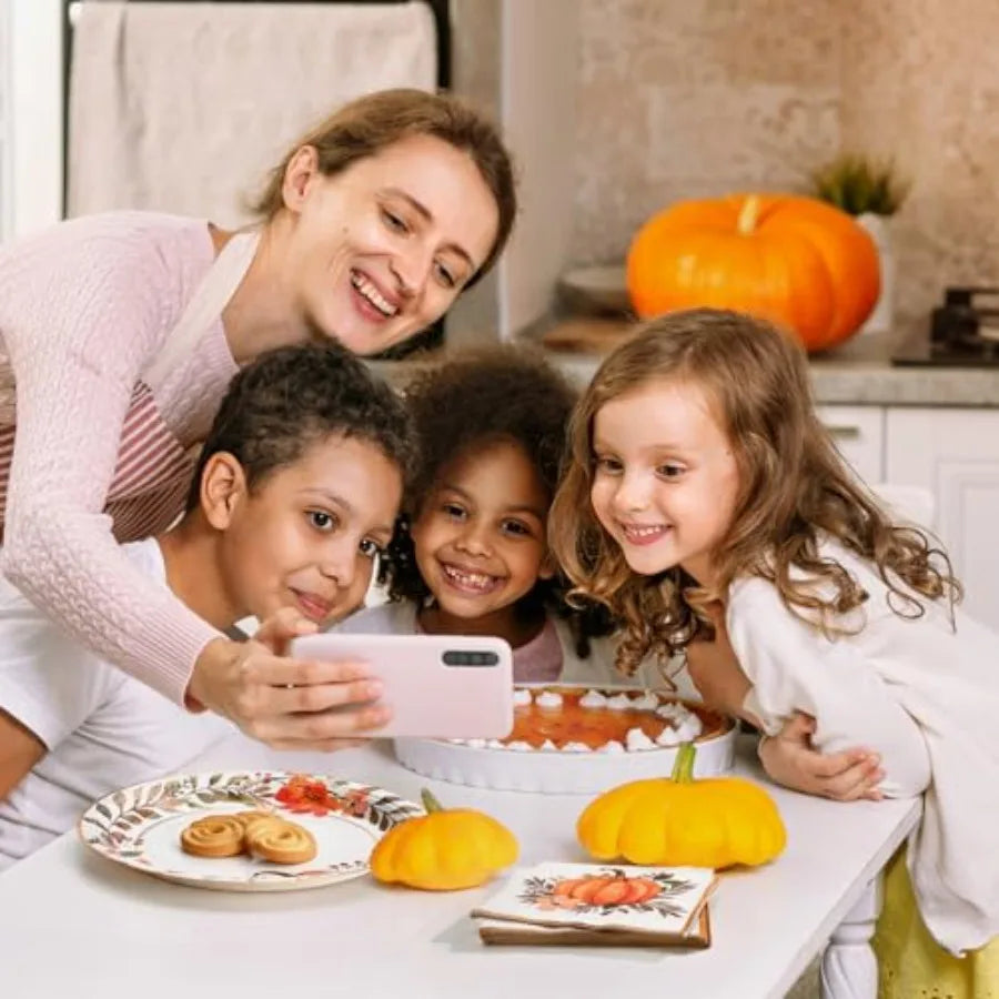 Hign-concerned Thanksgiving Paper Plates and Napkins Set Watercolor Pumpkin Wreath