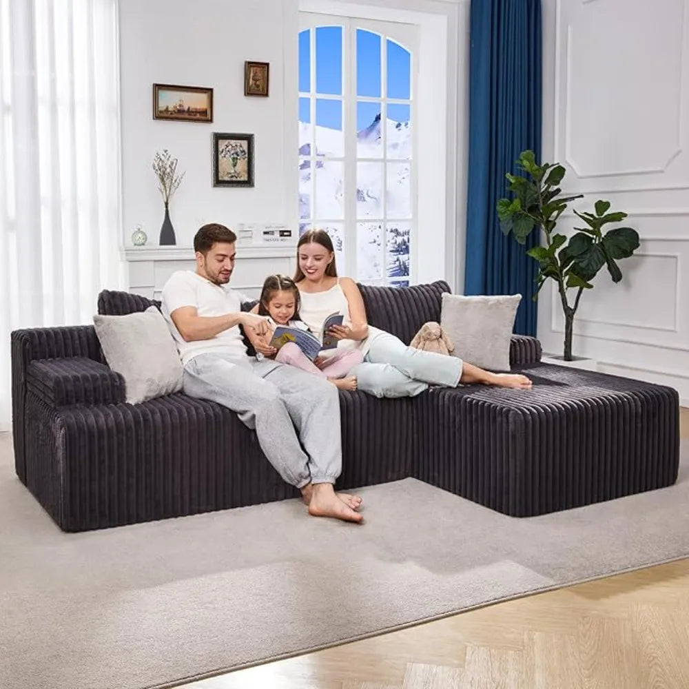 HUANZHUANG Luxury Style Memory Foam 3 Seat L Shaped Sofa
